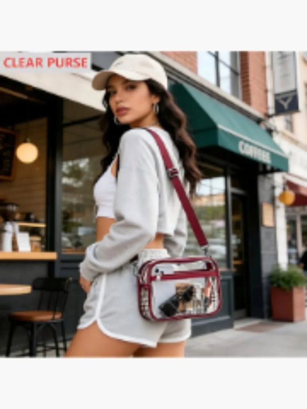 Clear Crossbody Purse for Stadium Events | Transparent PVC Bag with Adjustable